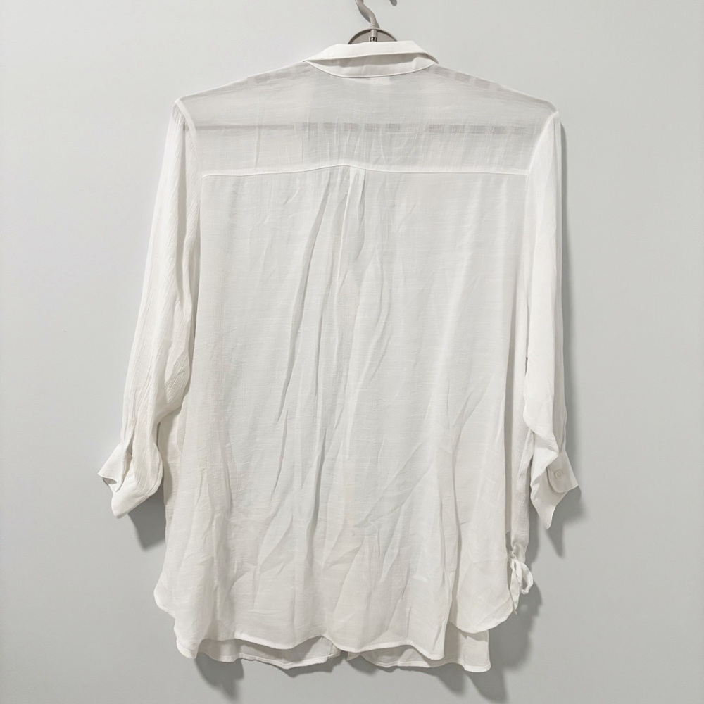 Time and‎ Tru Collared Button-Up Blouse Womens 3X White Lightweight Vacation - Picture 9 of 14